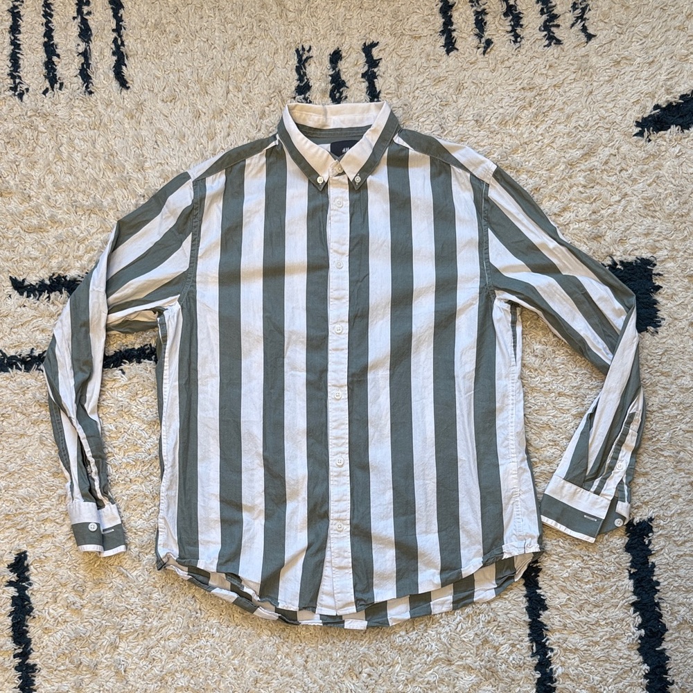 H&M Olive and White Striped Casual Shirt